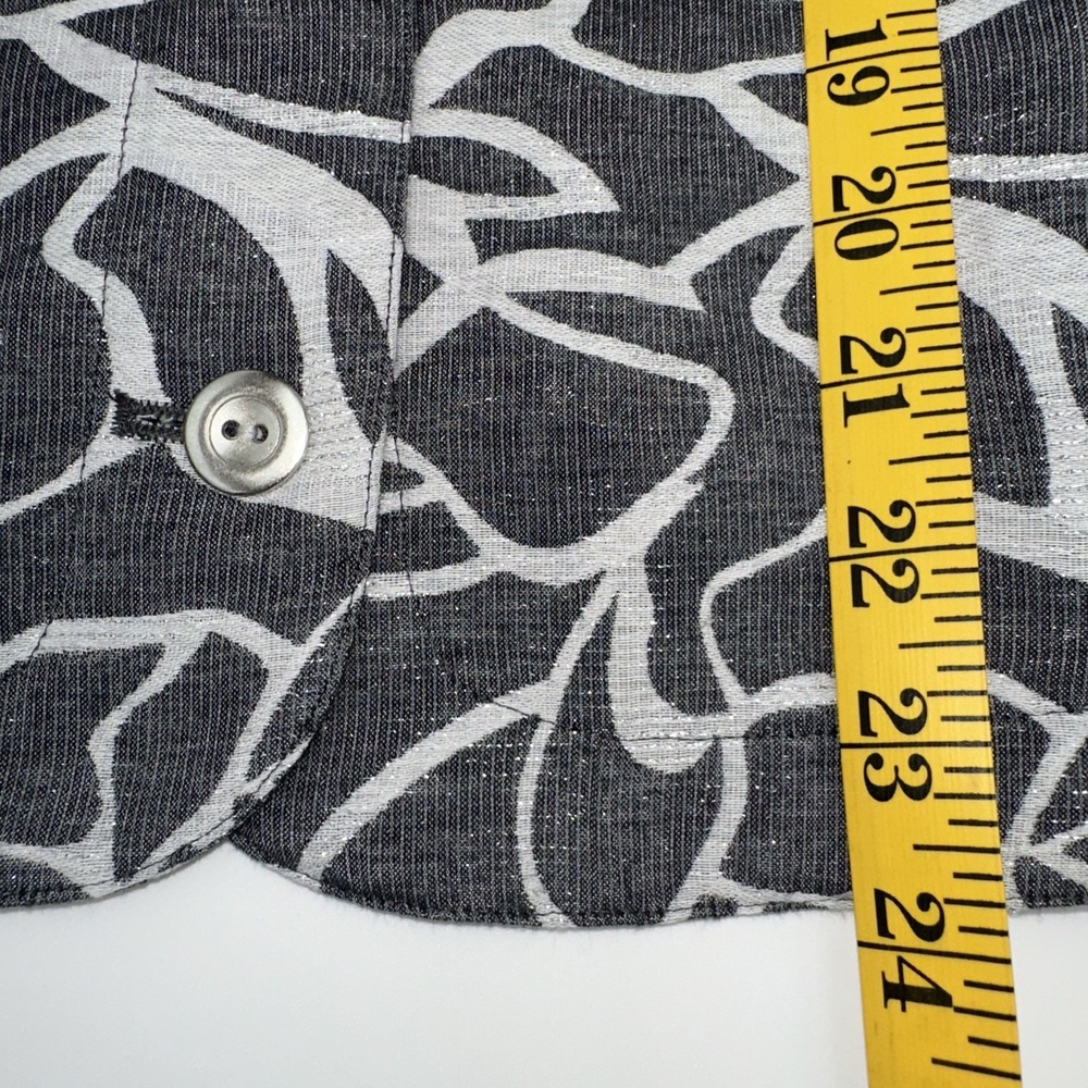 Additions By Chicos Gray White Floral Top Metallic Thread Button Open Front 3/4 - Picture 5 of 8